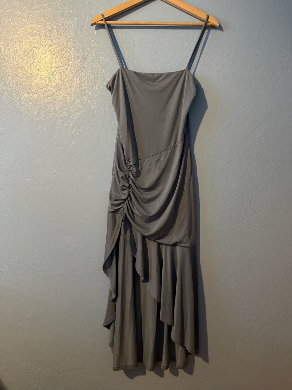Lovers and Friends Gray Ruched High-Low Slip Dress